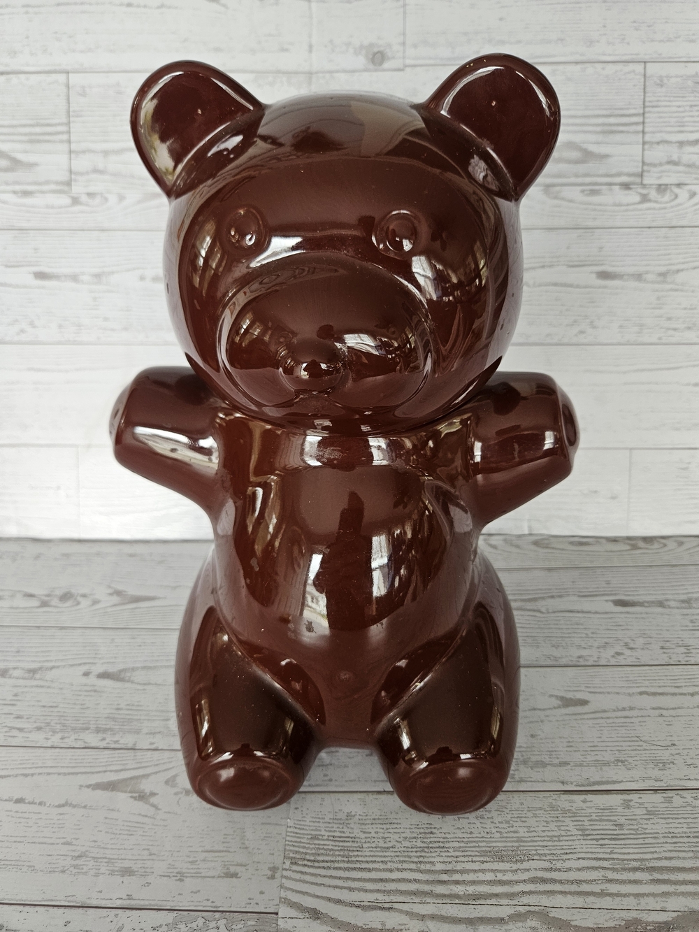 Vintage Aramis Brown Teddy Bear Ceramic Cookie Jar Japan Holiday Promo Glossy